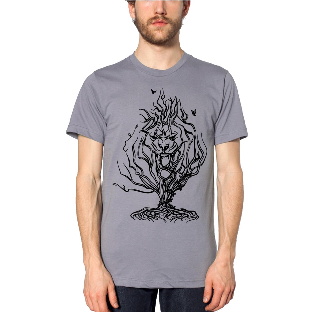 Lion Roar Tree Graphic T-Shirt American Apparel L
